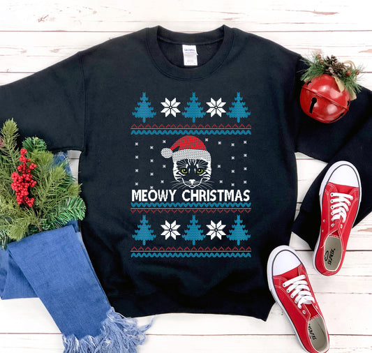 Meowy Christmas Sweatshirt Sweaters & Hoodies Agate   