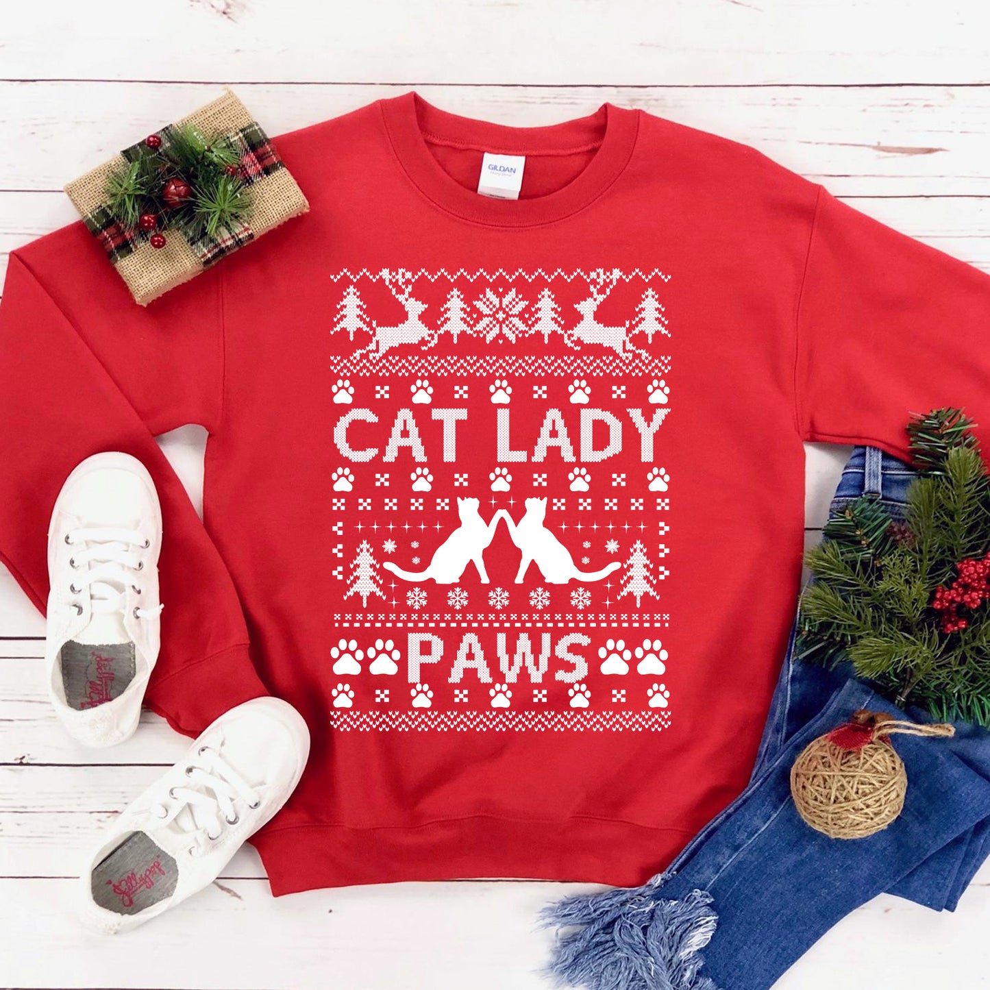 Cat lady Christmas Sweatshirt Sweaters & Hoodies Agate   