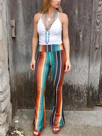 High Waist Striped Bootcut Pants Pants Trendsi   