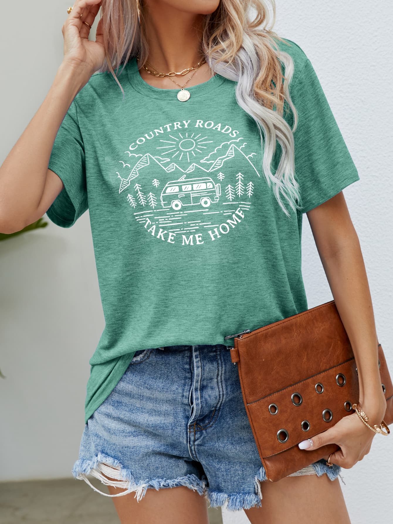 COUNTRY ROADS TAKE ME HOME Graphic Tee  Trendsi Gum Leaf S 