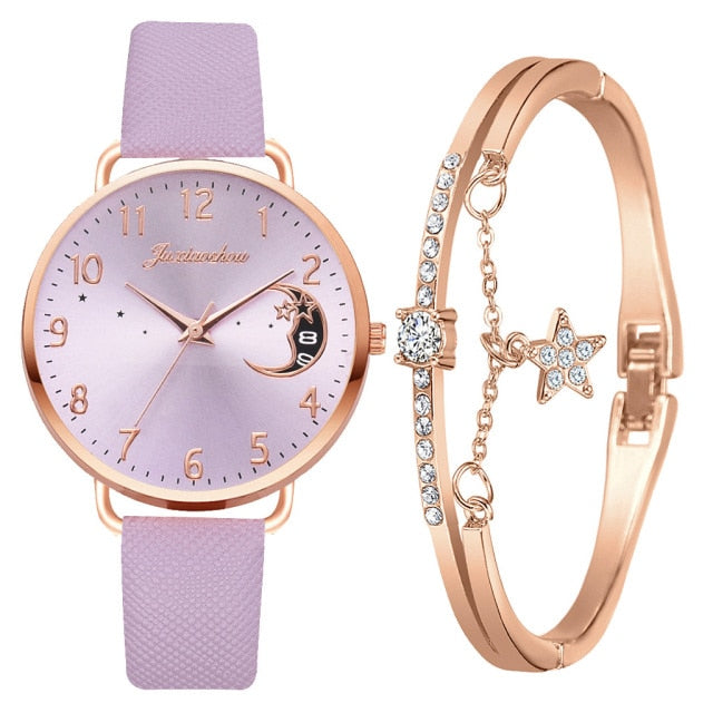 Moon Numbers Quartz Bracelet & Watch Set  Jassorted Purple Rose Gold Set  