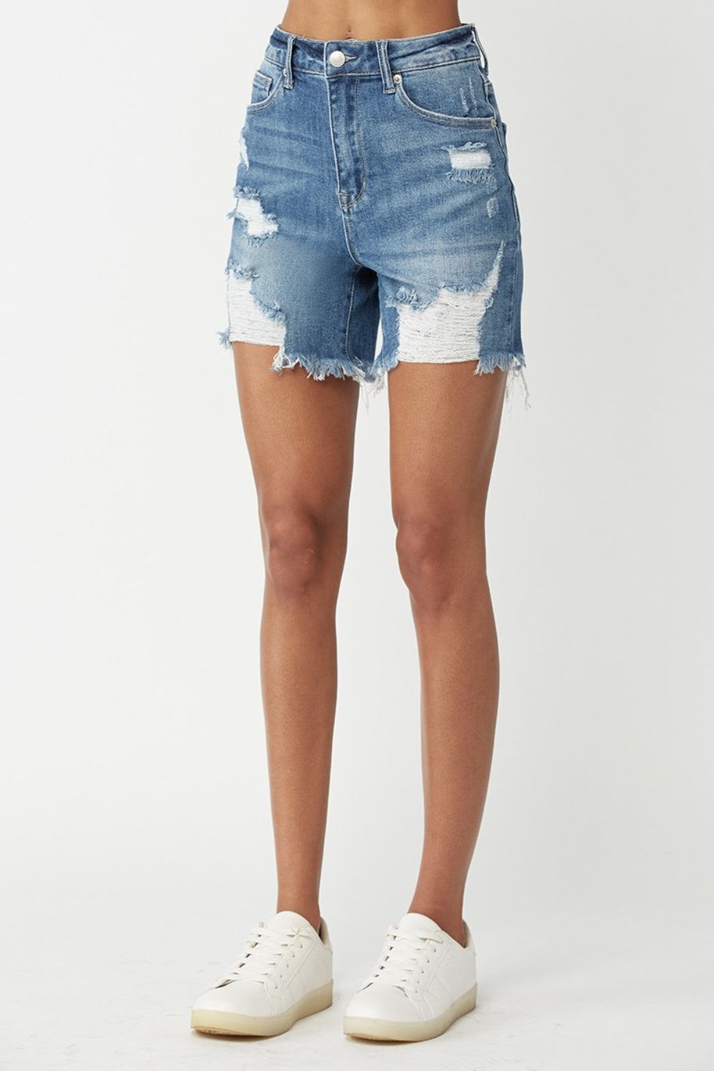 RISEN Distressed Denim Shorts  Trendsi   