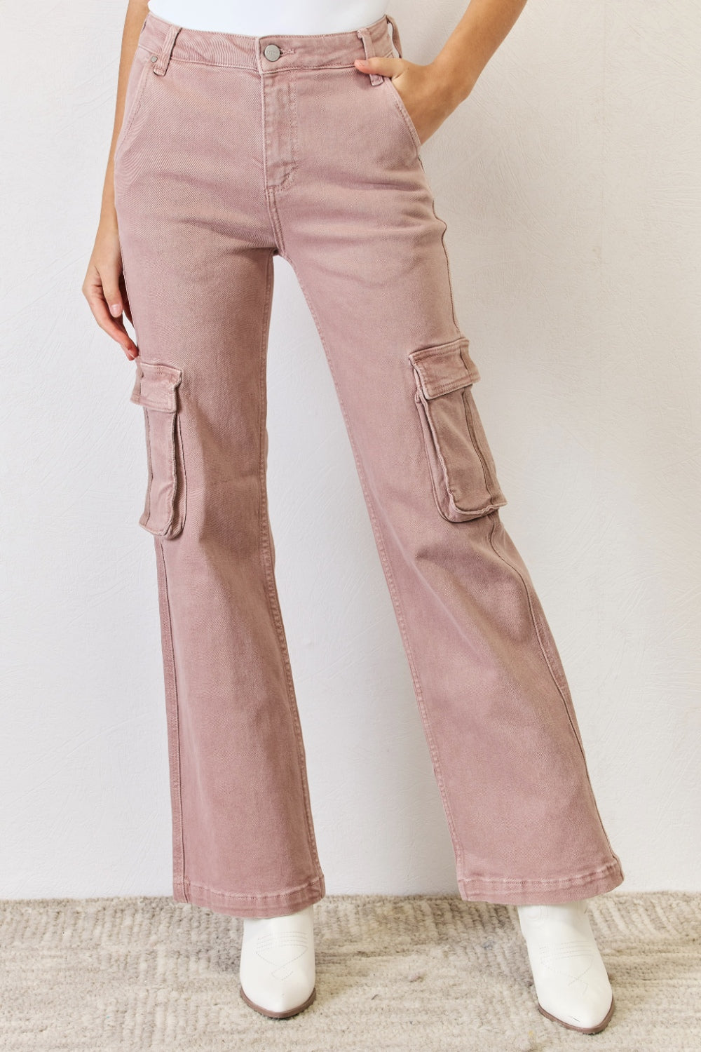 RISEN High Rise Cargo Wide Leg Jeans  Trendsi Mauve 0 