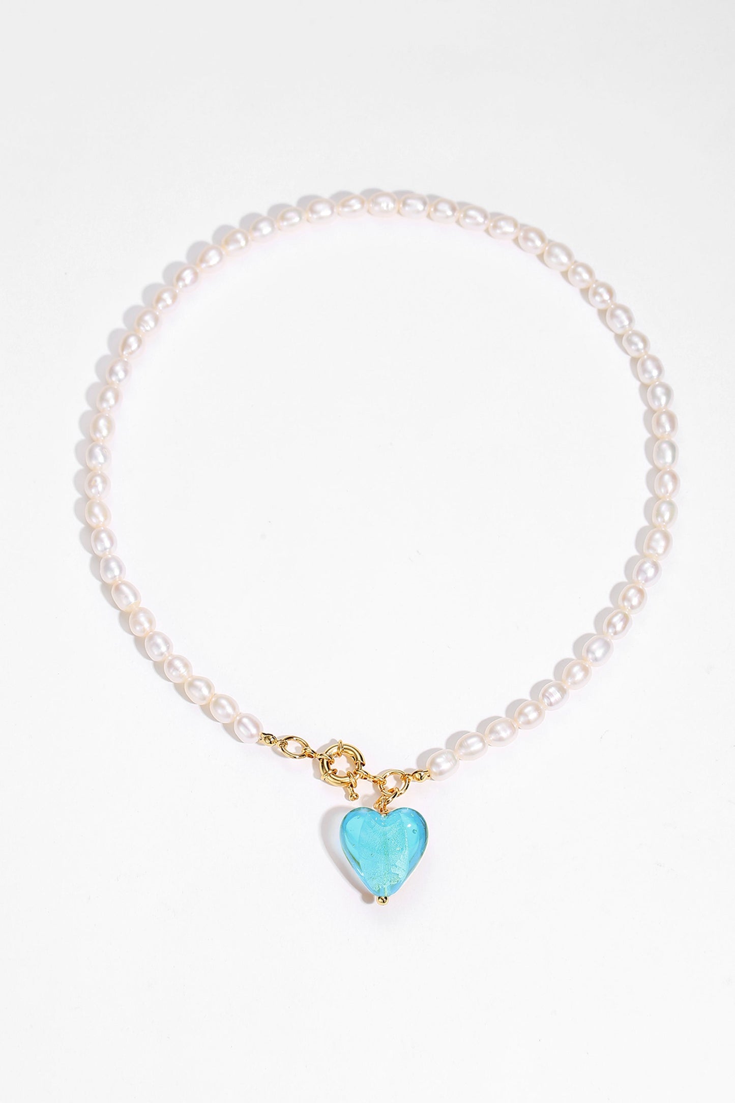 Esmée Aquamarine Glaze Heart Pendant Pearl Necklace Jewelry & Watches Salmon Pandora   