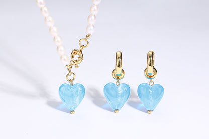 Esmée Aquamarine Glaze Heart Pendant Pearl Necklace Jewelry & Watches Salmon Pandora   