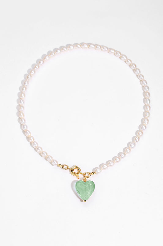 Esmée Lime Green Glaze Heart Pendant Pearl Necklace Jewelry & Watches Salmon Pandora   