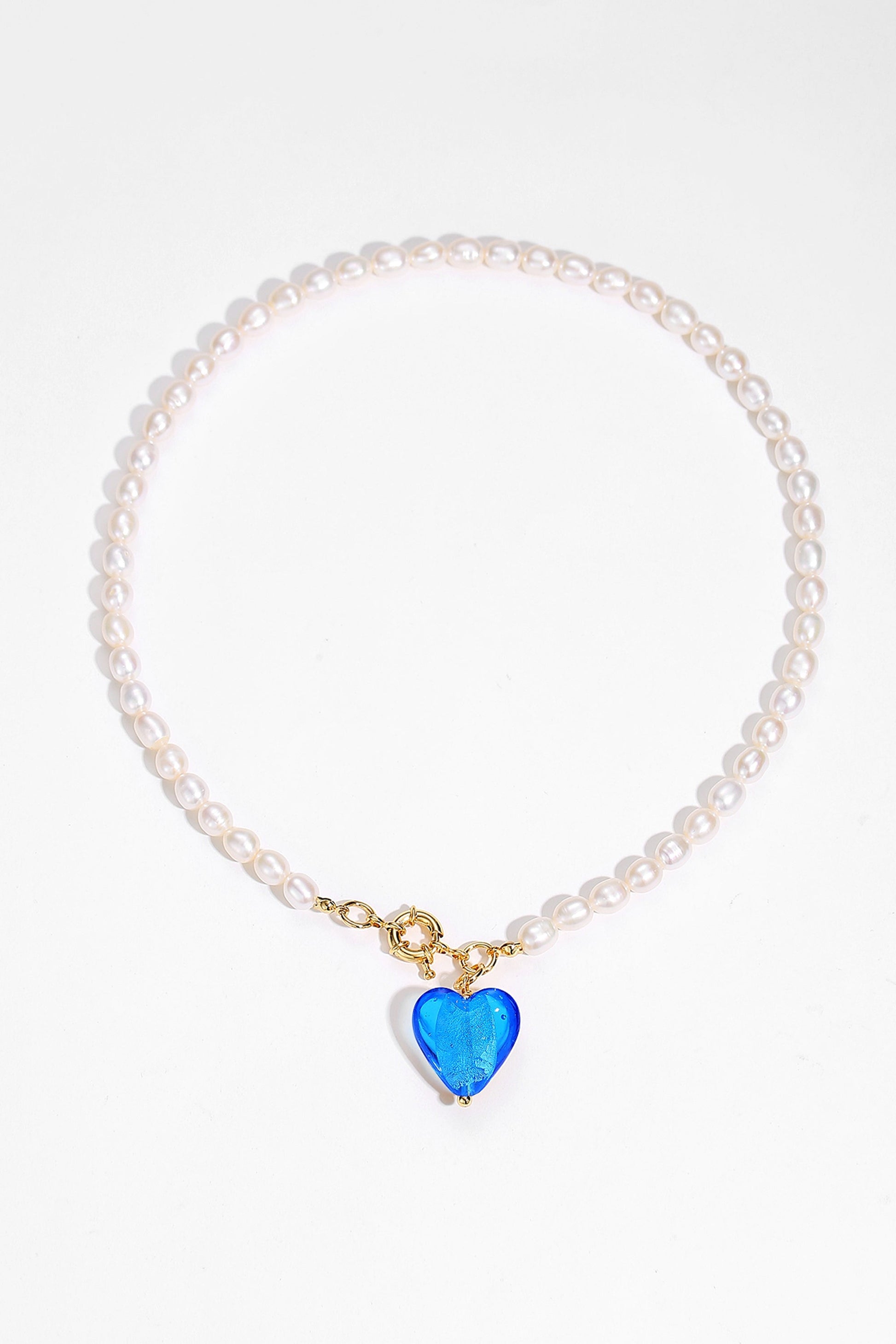 Esmée Sky Blue Glaze Heart Pendant Pearl Necklace Jewelry & Watches Salmon Pandora   