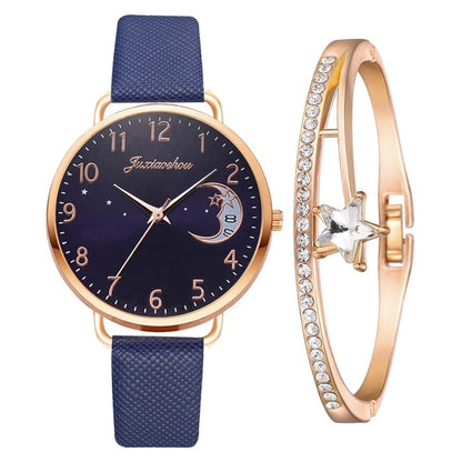 Moon Numbers Quartz Bracelet & Watch Set  Jassorted Blue Rose Gold Set  