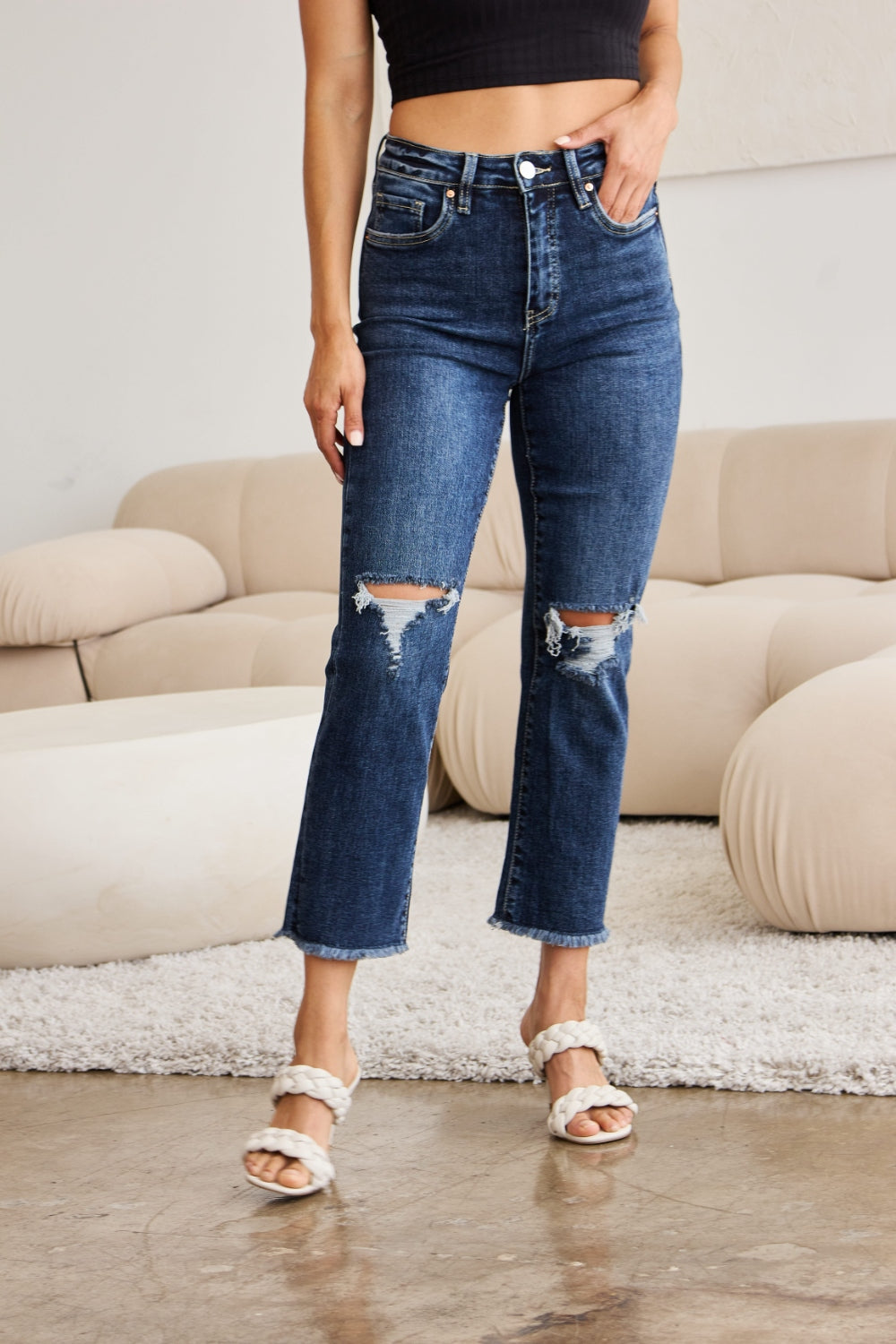 RFM Crop Dylan Tummy Control High Waist Jeans  Trendsi   