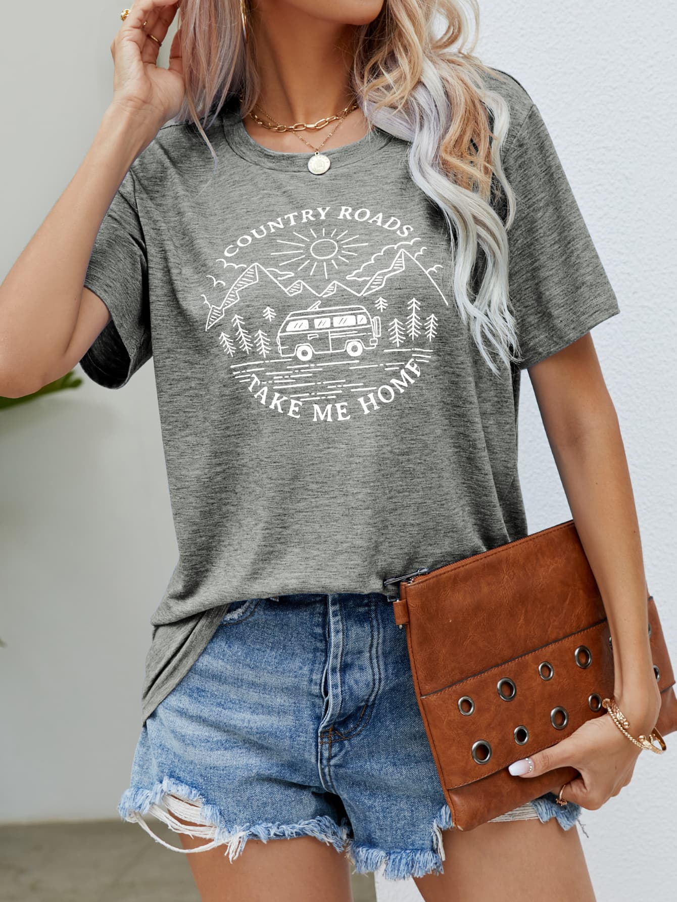 COUNTRY ROADS TAKE ME HOME Graphic Tee  Trendsi Heather Gray S 