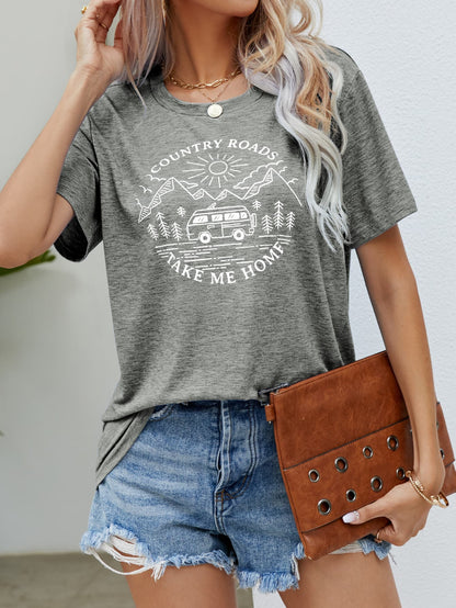 COUNTRY ROADS TAKE ME HOME Graphic Tee  Trendsi Heather Gray S 