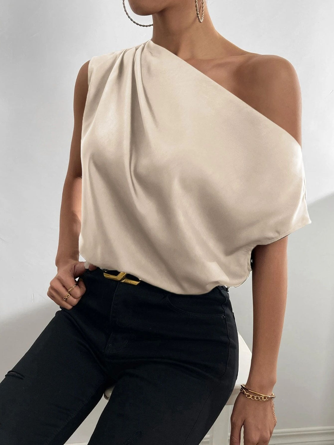 Ruched Single Shoulder Blouse  Trendsi   