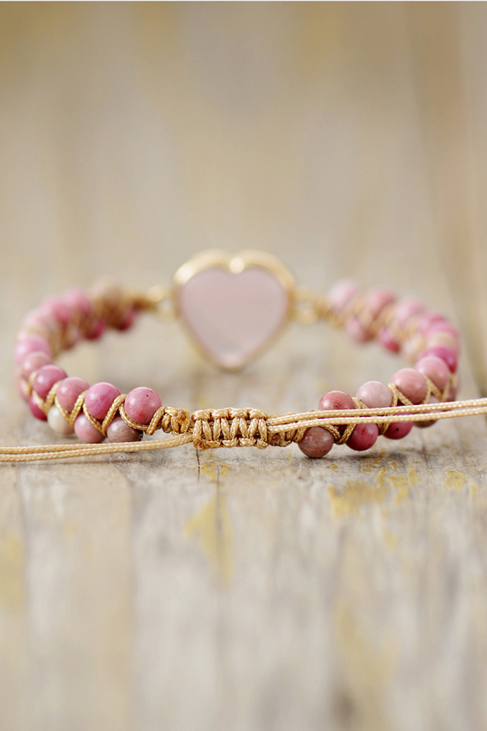 Rose Quartz Heart Beaded Bracelet  Trendsi   