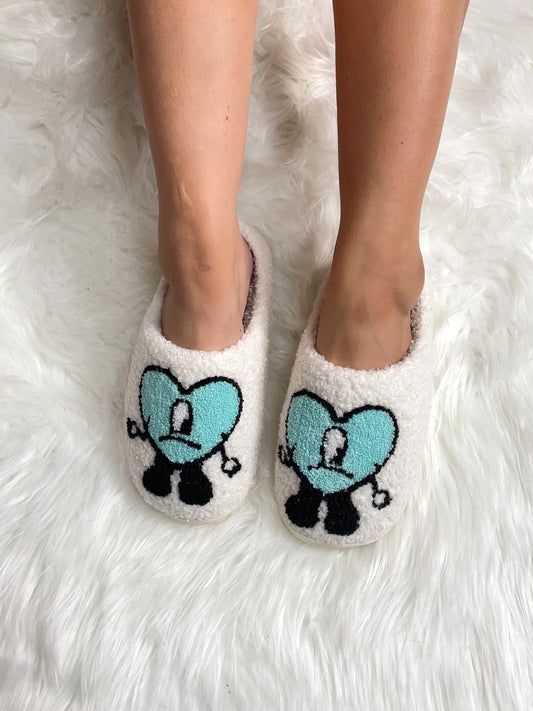 Melody Love Heart Print Plush Slippers