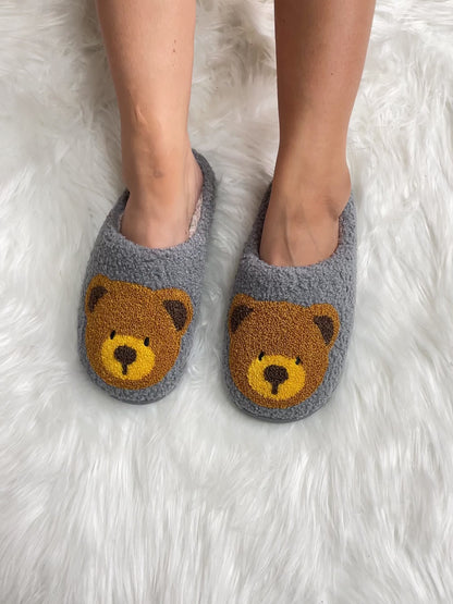 Teddy Bear Print Plush Slide Slippers