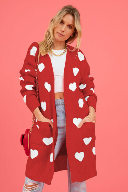 Heart Graphic Open Front Cardigan with Pockets  Trendsi   