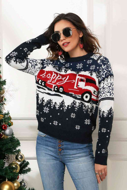 HAPPY Christmas Raglan Sleeve Sweater  Jassorted   