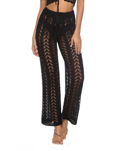 Cutout Drawstring High Waist Swim Pants  Trendsi Black S 