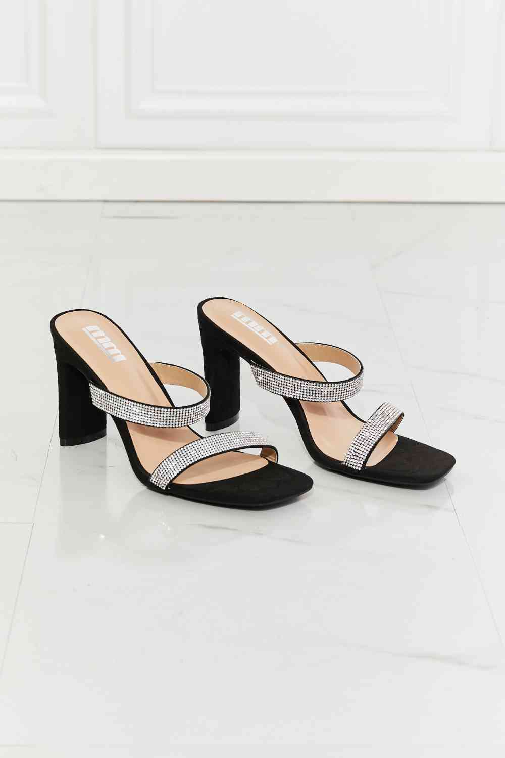 MMShoes Leave A Little Sparkle Rhinestone Block Heel Sandal in Black  Jassorted   