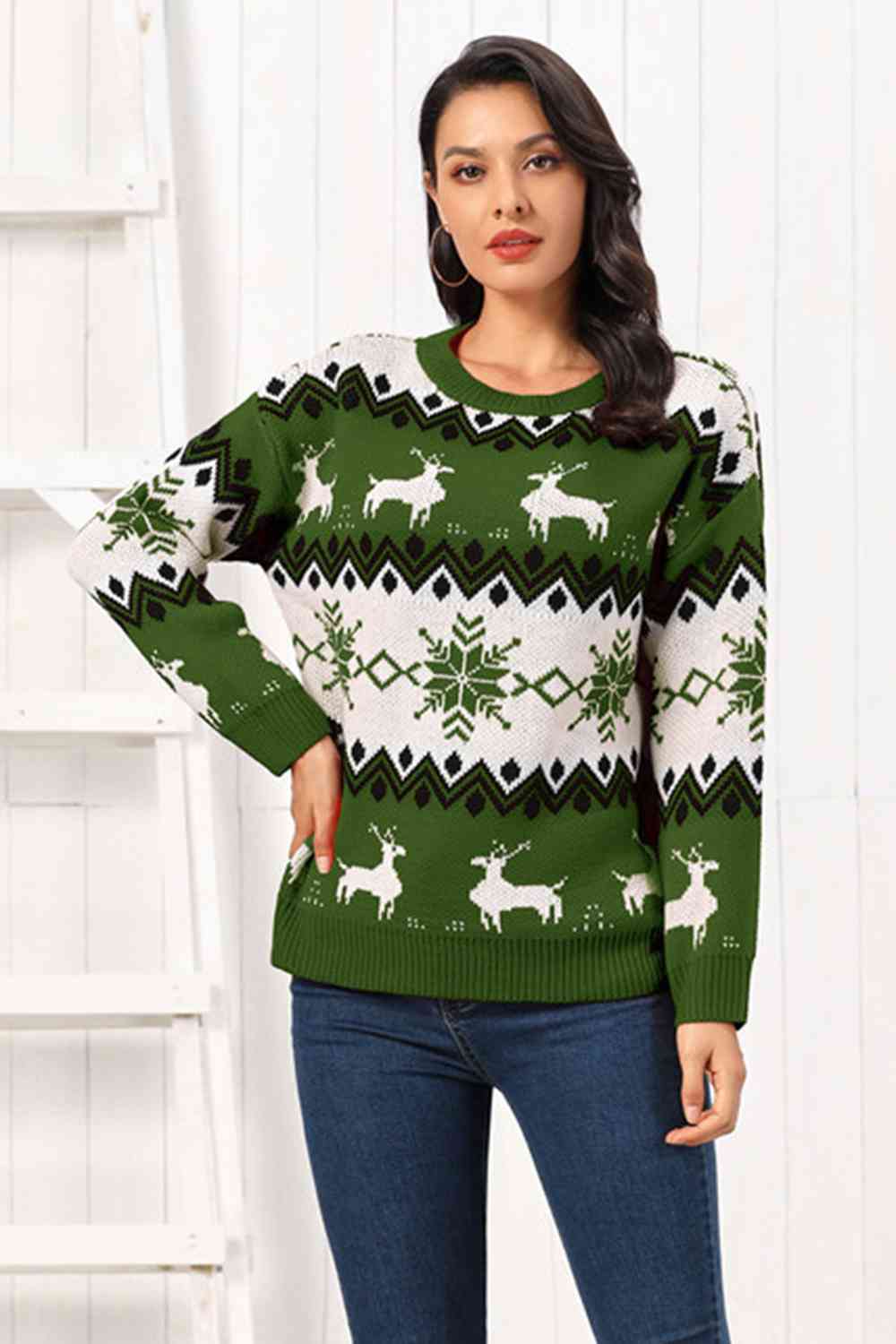 Reindeer Round Neck Sweater  Jassorted   