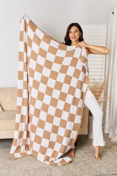 Cuddley Checkered Decorative Throw Blanket  Trendsi Caramel  