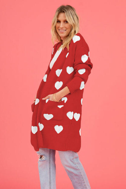 Heart Graphic Open Front Cardigan with Pockets  Trendsi   