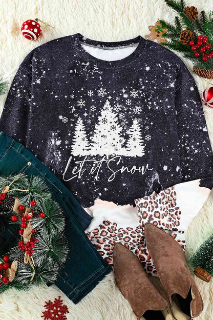 LET IT SNOW Graphic Leopard Sweatshirt  Jassorted   