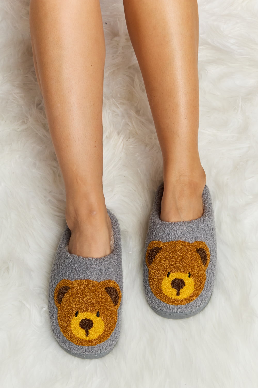 Teddy Bear Print Plush Slide Slippers  Trendsi   