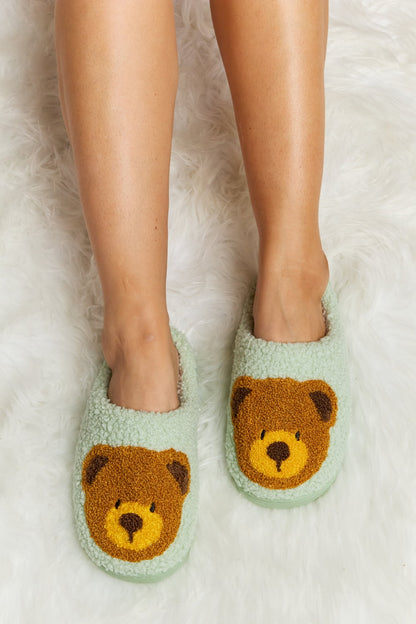 Teddy Bear Print Plush Slide Slippers  Trendsi   