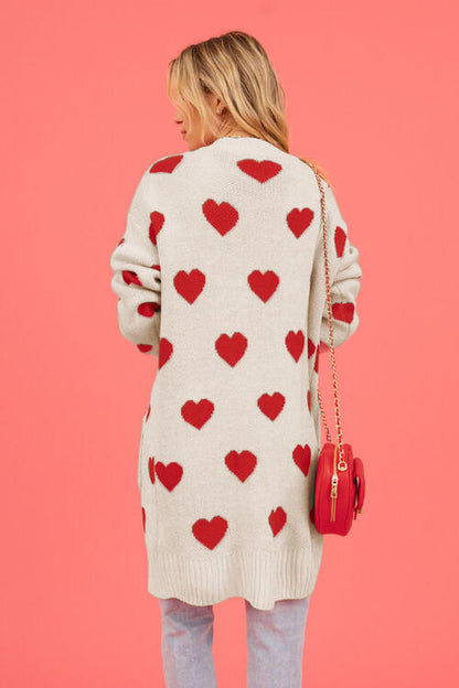 Heart Graphic Open Front Cardigan with Pockets  Trendsi   