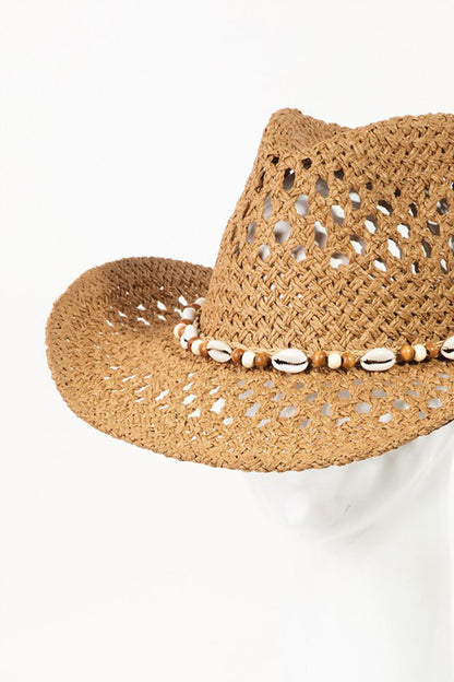 Cowrie Shell Beaded String Straw Hat  Trendsi   