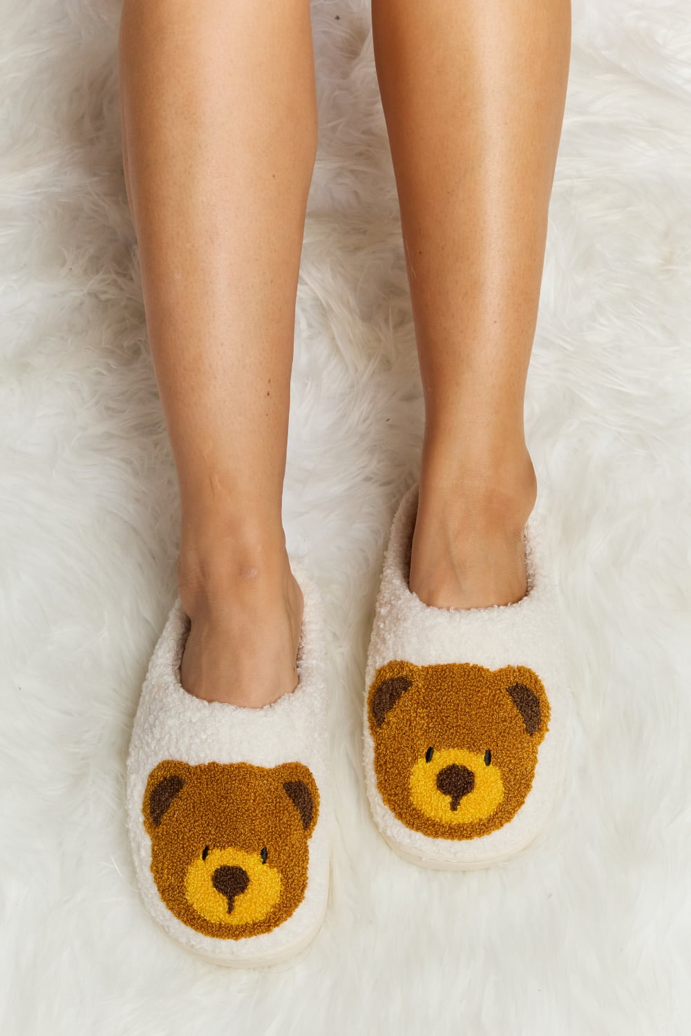 Teddy Bear Print Plush Slide Slippers  Trendsi   