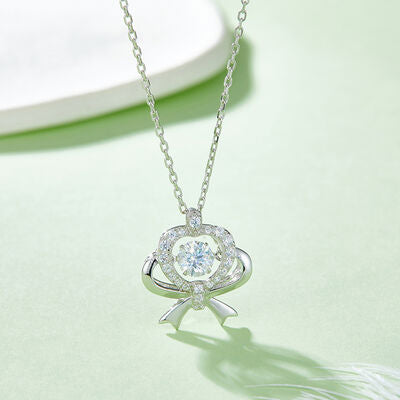 Moissanite 925 Sterling Silver Bow & Heart Necklace Jewelry & Watches Trendsi   