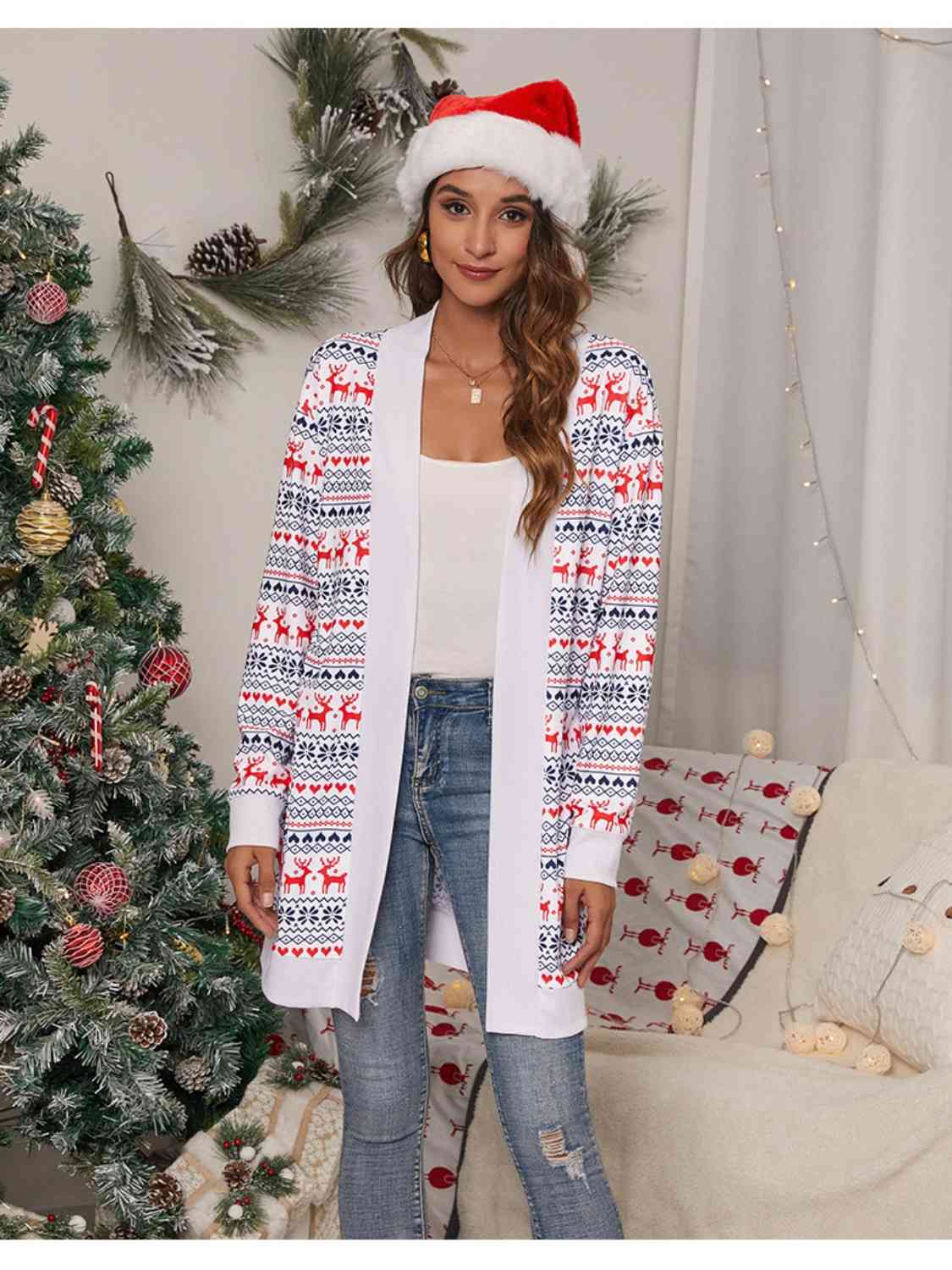 Christmas Open Front Cardigan  Jassorted White S 