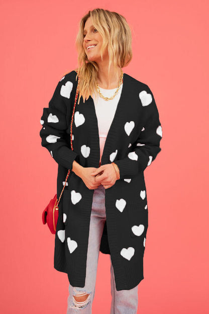 Heart Graphic Open Front Cardigan with Pockets  Trendsi   