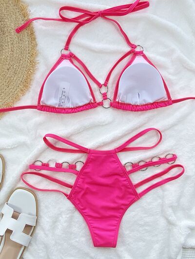 Cutout Halter Neck Two-Piece Bikini Set  Trendsi Deep Rose S 