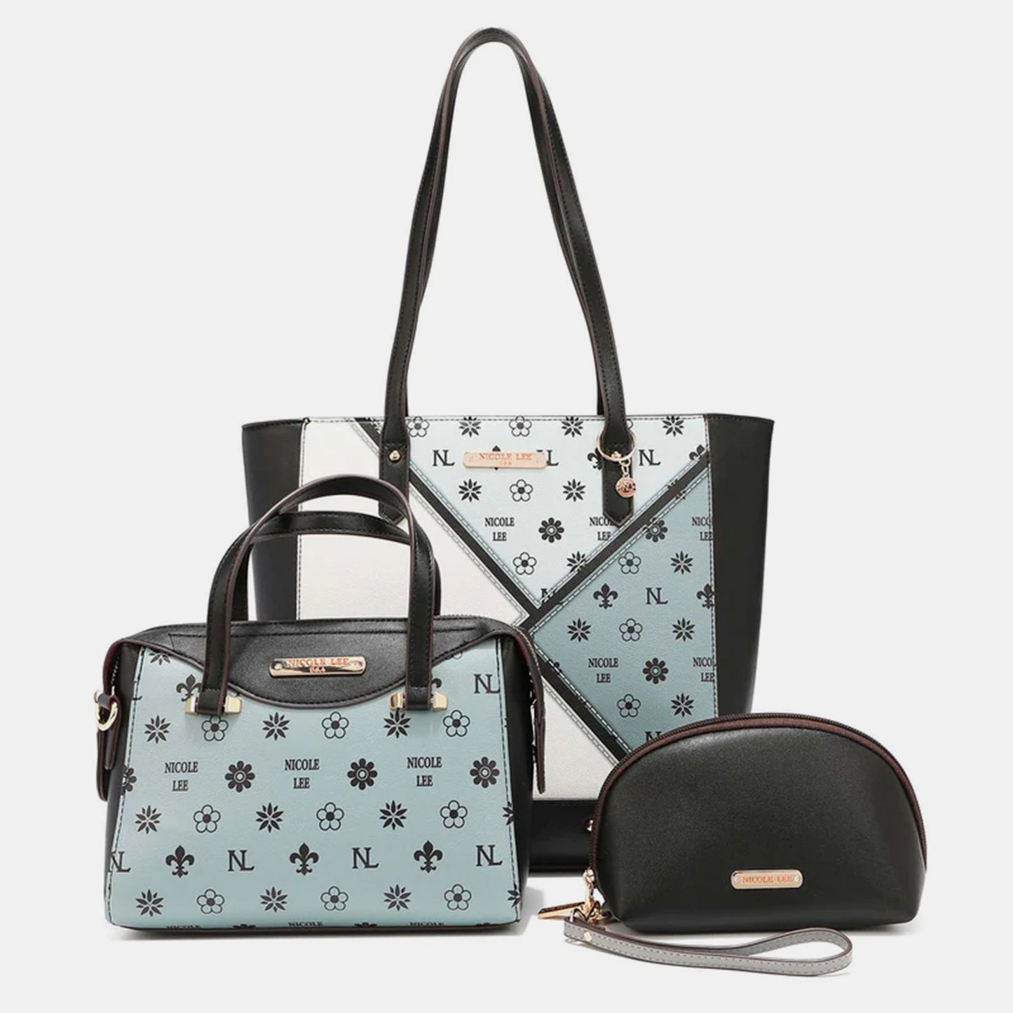 Nicole Lee USA 3-Piece Color Block Handbag Set  Trendsi GREY  