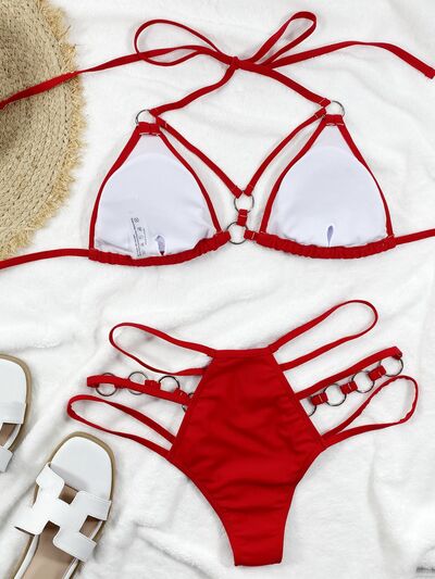 Cutout Halter Neck Two-Piece Bikini Set  Trendsi Wine S 