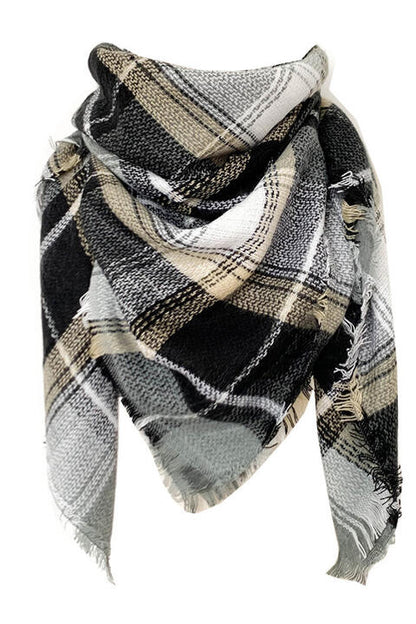 Faux Cashmere Plaid Scarf  Jassorted Style E One Size 