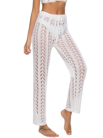 Cutout Drawstring High Waist Swim Pants  Trendsi White S 