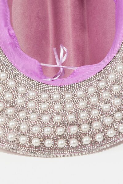 Rhinestone Pearl Trim Cowboy Hat  Trendsi   