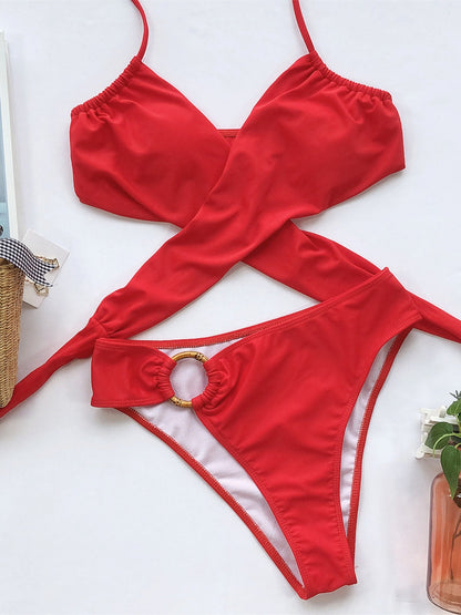 Halter Neck Two-Piece Bikini Set  Trendsi Deep Red S 