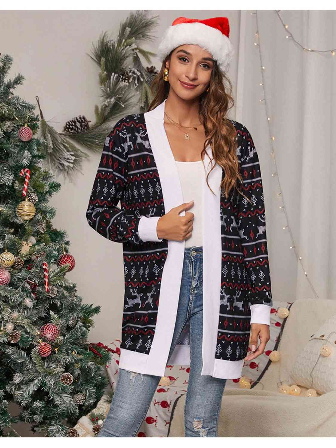 Christmas Open Front Cardigan  Jassorted Black S 