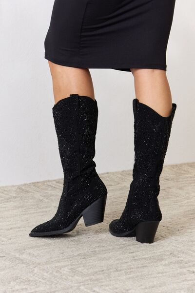 Forever Link Rhinestone Knee High Cowboy Boots  Trendsi   