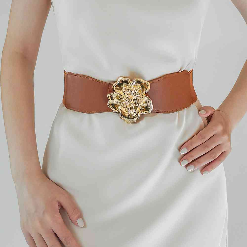 Flower Alloy Buckle Elastic Belt  Jassorted Caramel One Size 