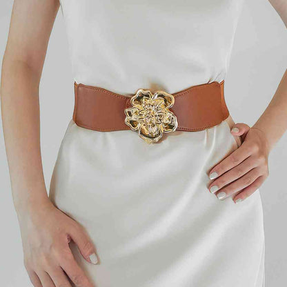 Flower Alloy Buckle Elastic Belt  Jassorted Caramel One Size 