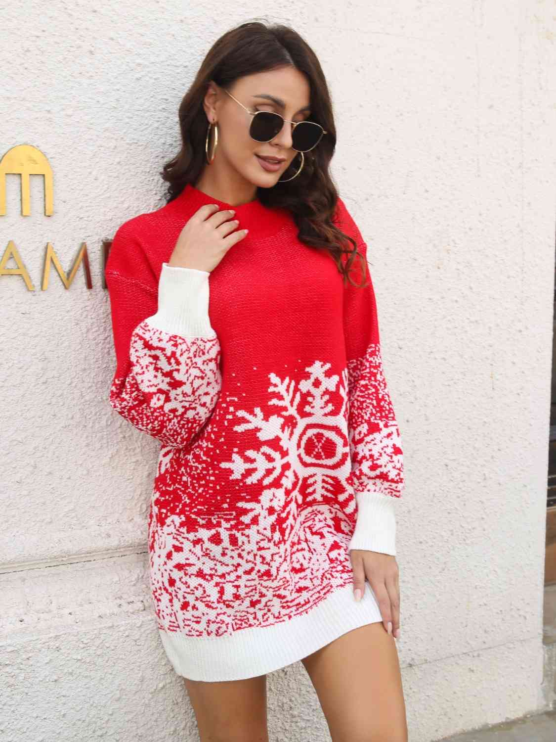 Snowflake Pattern Sweater Dress  Jassorted   