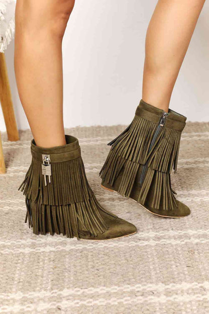 Legend Women's Tassel Wedge Heel Ankle Booties  Trendsi   