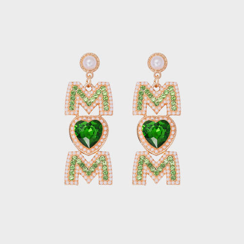 MOM Pearl Rhinestone Alloy Earrings  Jassorted Mid Green  