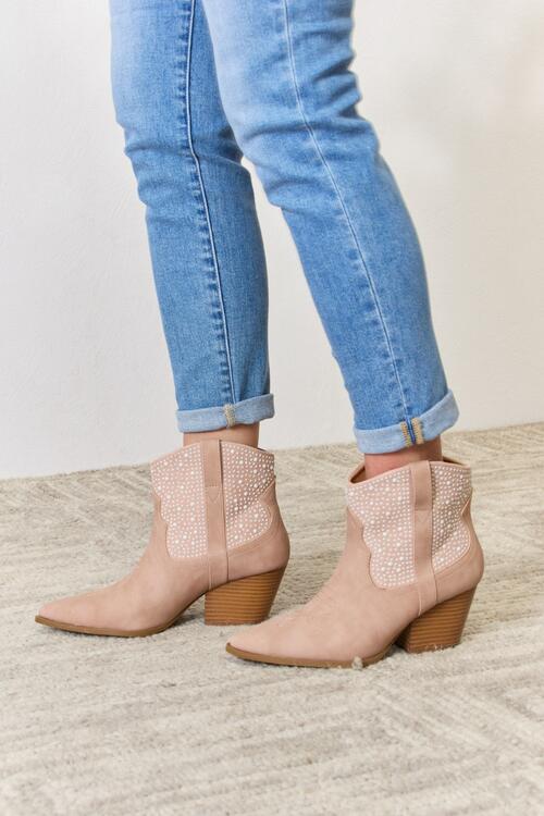 East Lion Corp Rhinestone Ankle Cowgirl Booties  Trendsi   